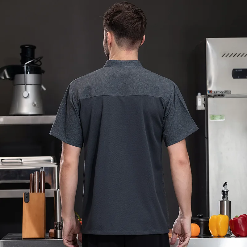 Uniforme de trabajo de cocina para restaurante de Hotel, chaqueta de Chef de manga corta, abrigo de cocina blanco de verano para Chef de pastelería y panadería
