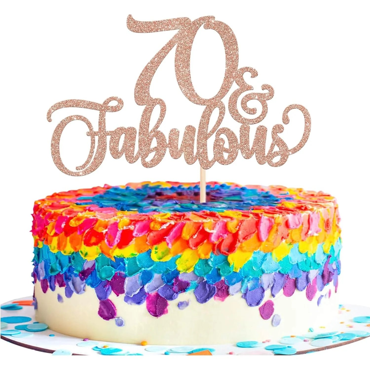 1 Stück glitzernder Champagner-Kuchenaufsatz für den 70. Geburtstag – glitzernde Hello 70 – Kuchendekorationen zum 70. Geburtstag für Partyzubehör