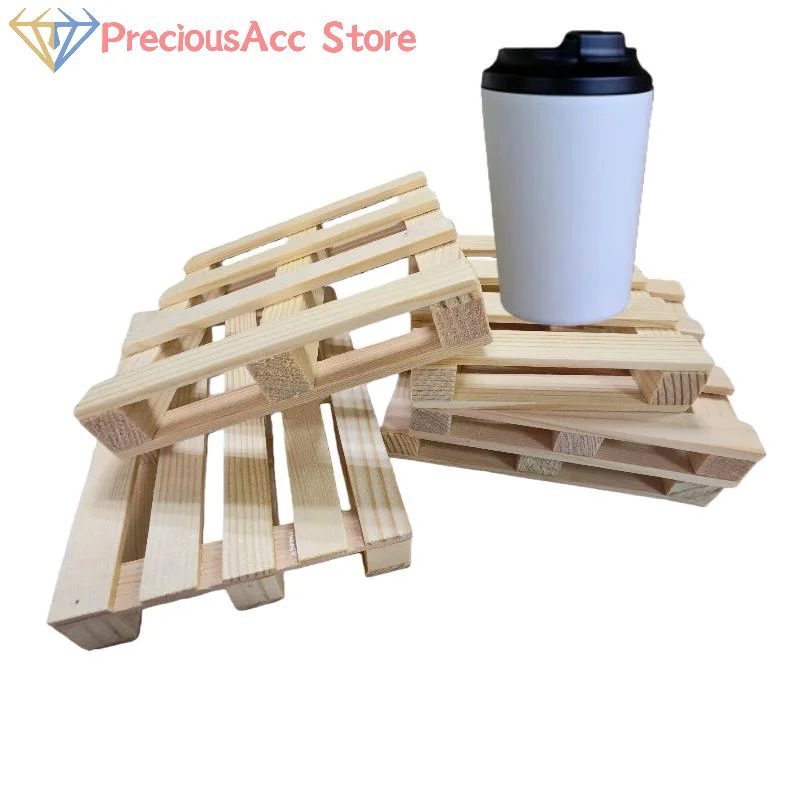 1Pcs Wood Pallet Coasters For Hot And Cold Drinks Mini Wooden Pallet Beverage Coasters Flower Pot Cushion