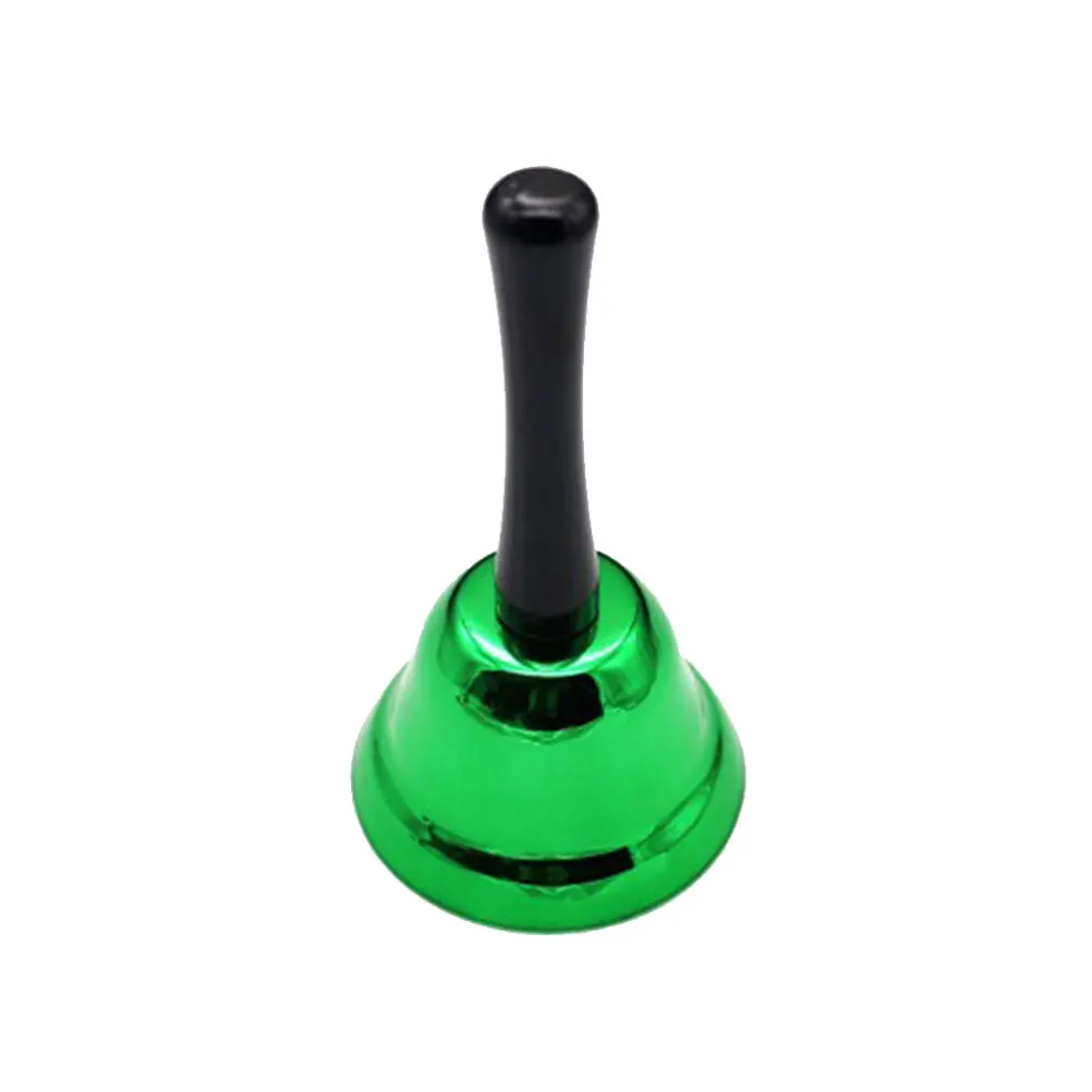 1pc campana a mano in metallo verde portatile durevole manico in ferro impugnatura ergonomica strumento musicale regalo festa di festival