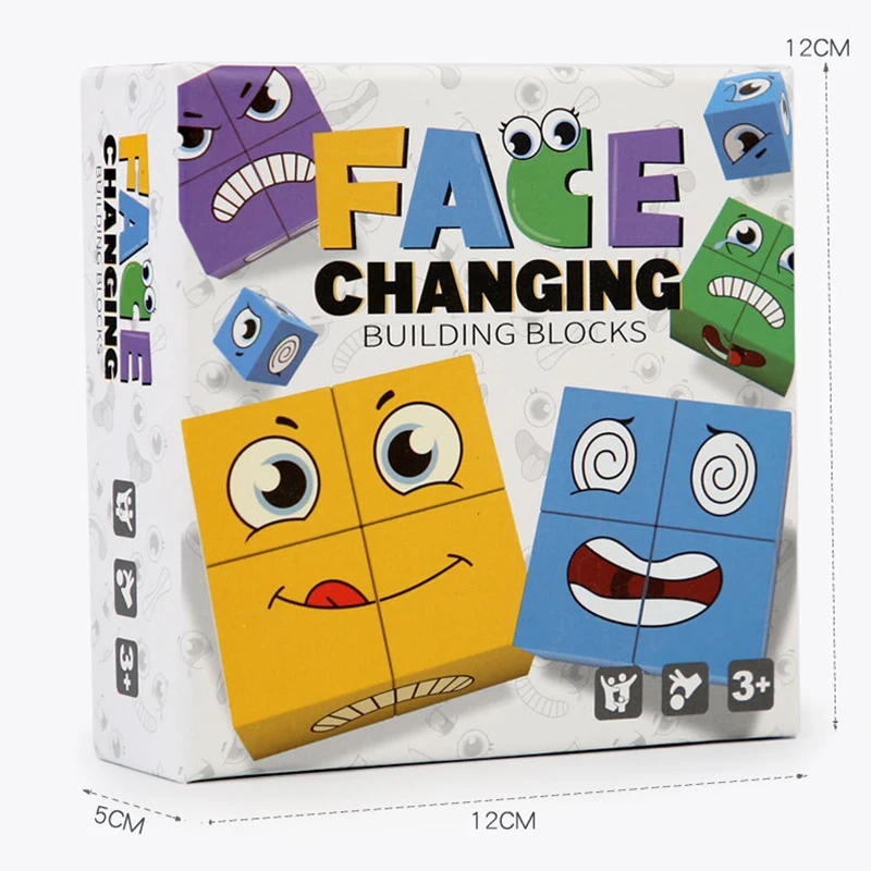 Face Changing Puzzle Cube  Magic Board Games Building Blocks Montessori Expression Cards Toys for Kids Gifts