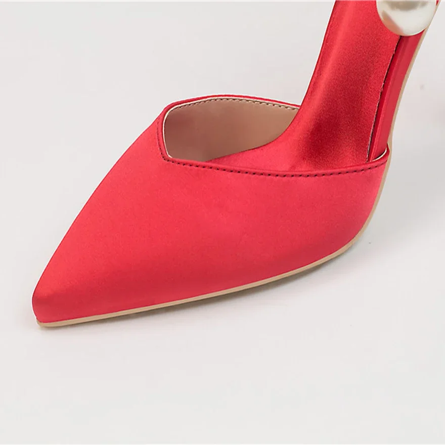 Shoes for Women High Heel Pumps 2025New Elegant Women Shoes Pearl Metal Buckle High Heels Fashion Soft Silk Pointed Party Sandal