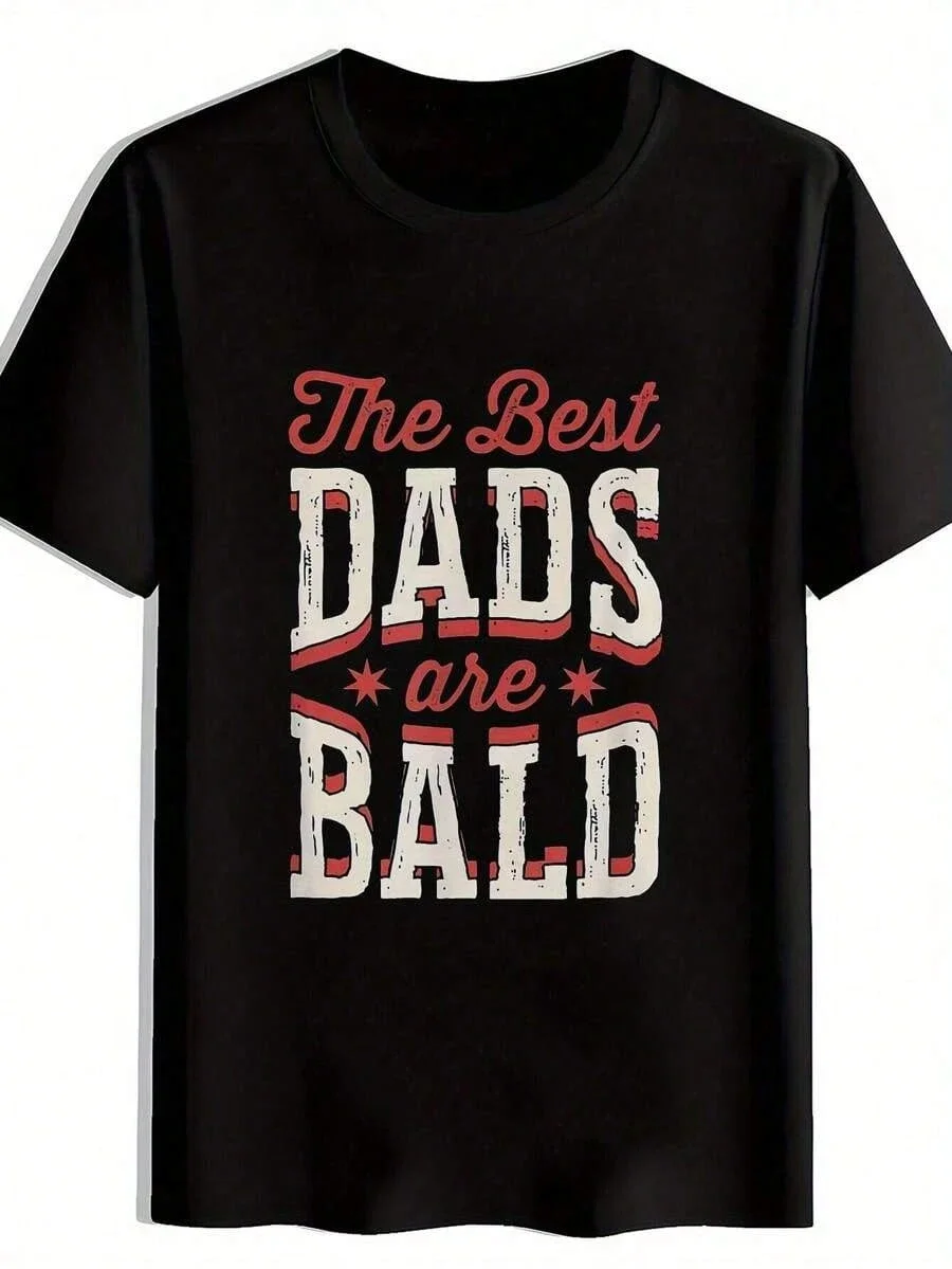 Funny Dad Shirt - BEST DADS ARE BALD Men's-Shirt - Lightweight Polyester Black Tee Father's Day ,  Casual Summer Outfits - Washable Round Neck Top