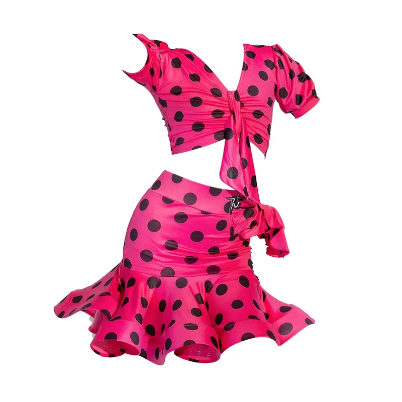 

Новые детские костюмы для латиноамериканских танцев (самба, румба, ча-ча-ча) для девочек, с узором в виде волнистых точек, для выступлений на сцене и тренировок