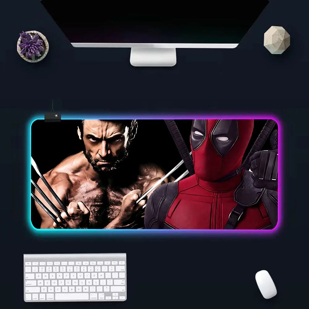 Deadpool & Wolverine Movie RGB Pc Gamer Keyboard Mouse Pad Mousepad LED Glowing Mouse Mats Rubber Gaming Computer Mausepad