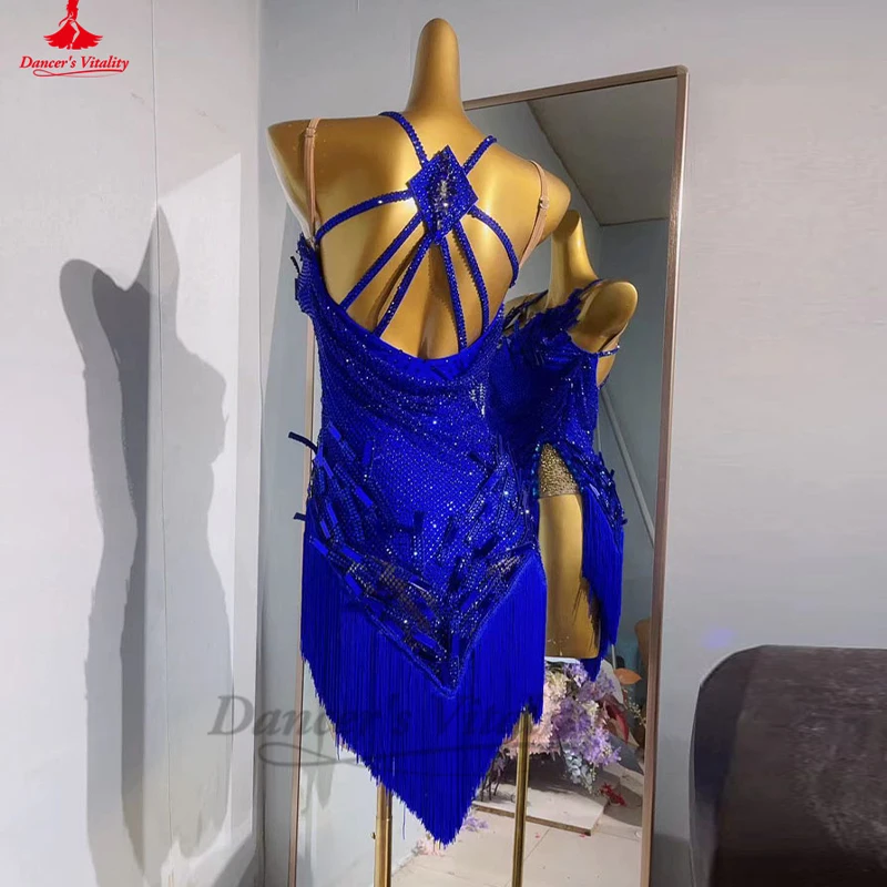 Vestido de dança latina personalizado para mulheres Vestido de competição Rumba Cha Cha Performance de tango Vestuário profissional Vestidos latinos para menina