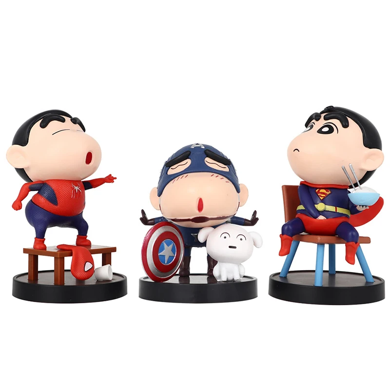 Xaoxin Cos Spiderman Captain America Action Figure Anime Shin Chan Figura Kawaii Pop Model Ornamenten Speelgoed Festival Gift ﻿