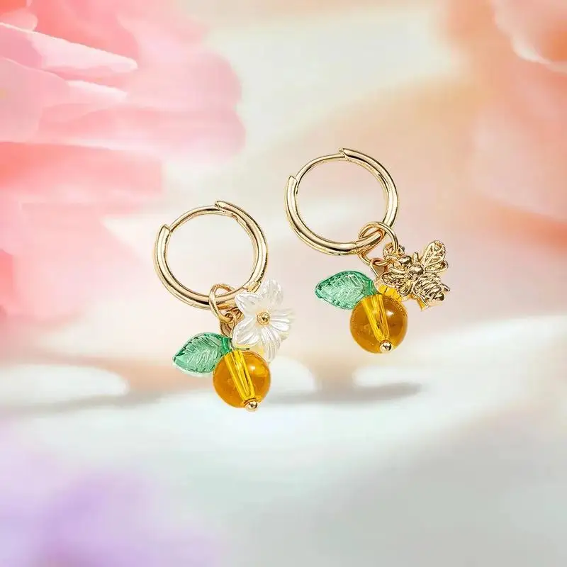 Pendientes de aro de abeja y miel de fruta naranja a la moda para mujer, hebilla para oreja, adecuada para usar regalos de joyería