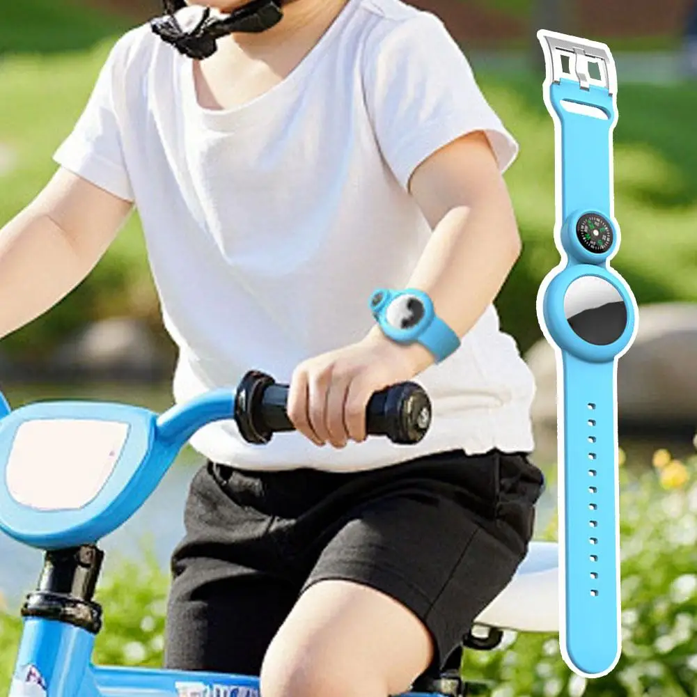 

For AirTag GPS Tracker Case Waterproof Airtag Bracelets For Kids Soft Silicone Wristband With Compass For Air Tag Holder Strap