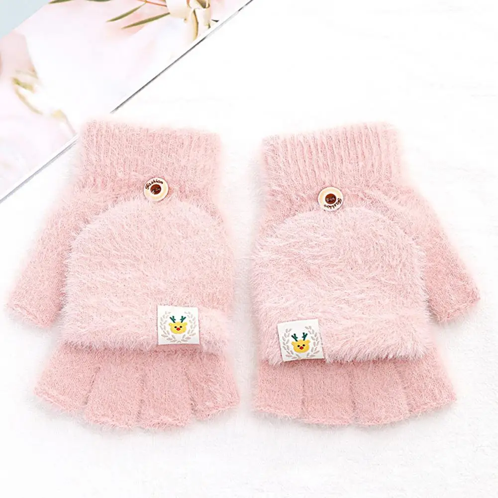 Students Gloves 1 Pair Popular Solid Color Lovely  Knitting Half Finger Gloves for School