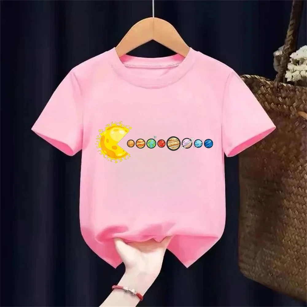 Summer 100% Cotton Children T-shirt Comfortable Casual Solar System Planet Print Round Neck Short Sleeve Kid Tee Top Boys Tshirt