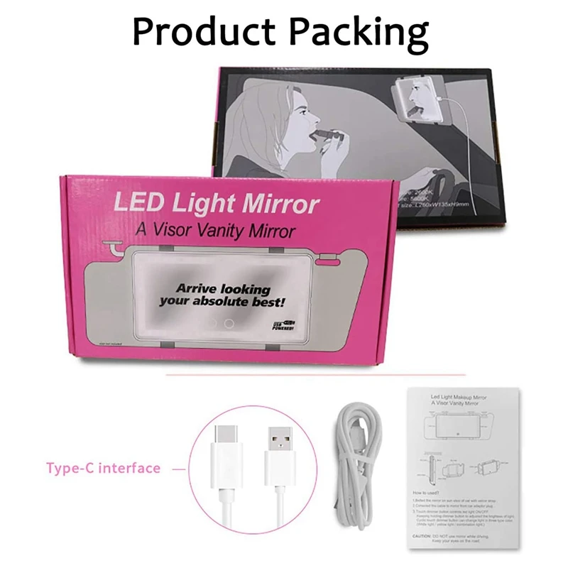 Car Sunshade Vanity Mirror-Rechargeable LED Light Vanity Mirror Suitable For All Cars