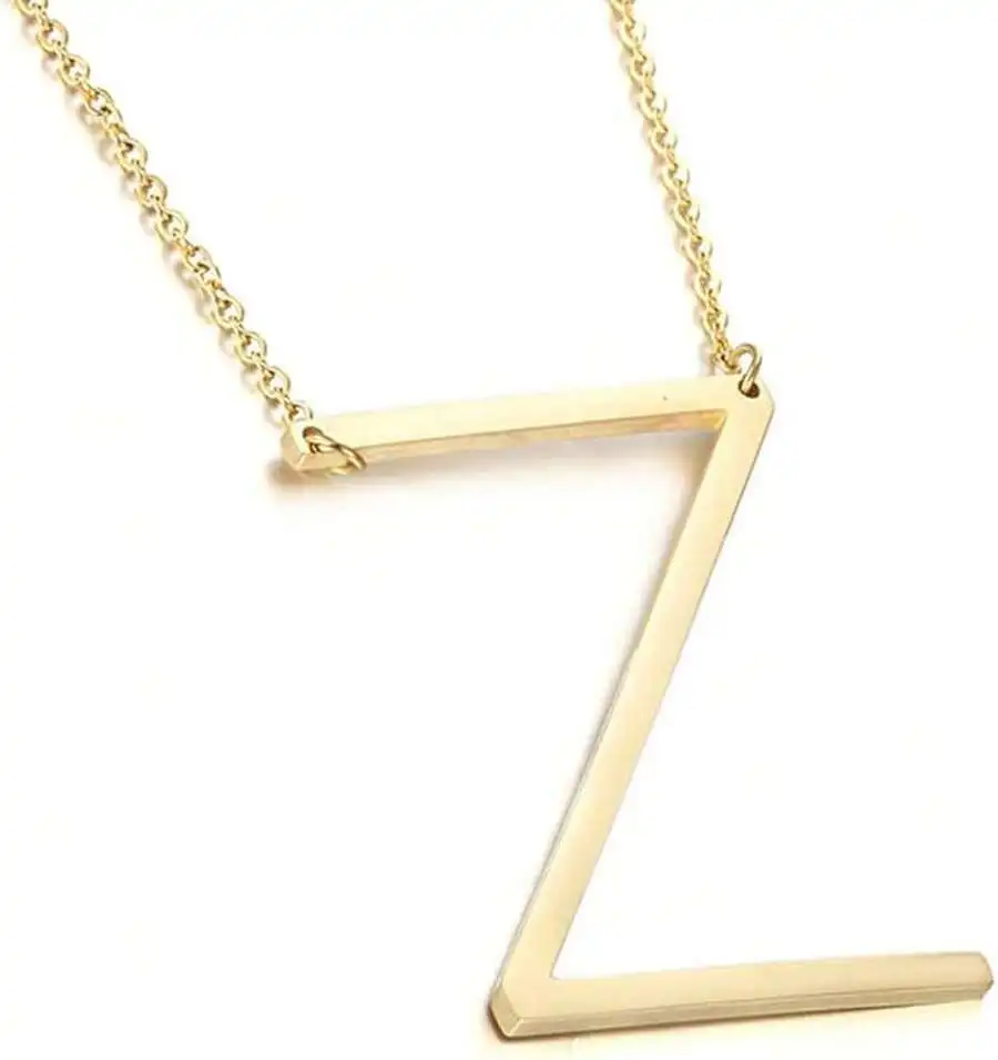 

Large Sideways Initial Pendant Necklace Stainless Steel Chain Women Fashion Jewelry