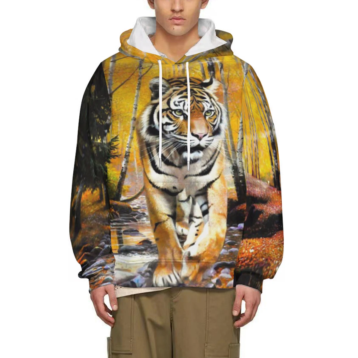 Men's Fashion Casual Funny Pullover Hip Hop Hoodie Tiger Lion Pattern Design 3D Printing Hoodie