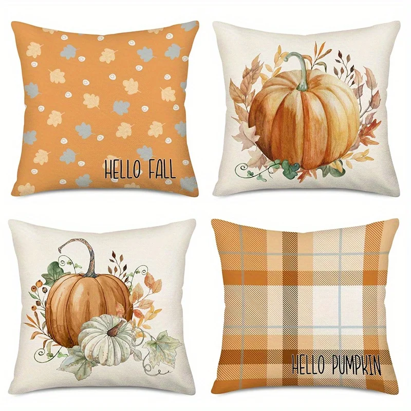 Home Decor Fall-Themed Pumpkins And Hello Fall Design Pattern Cushion Cover Suitable For Sofa Bedroom Car Pillow Cover