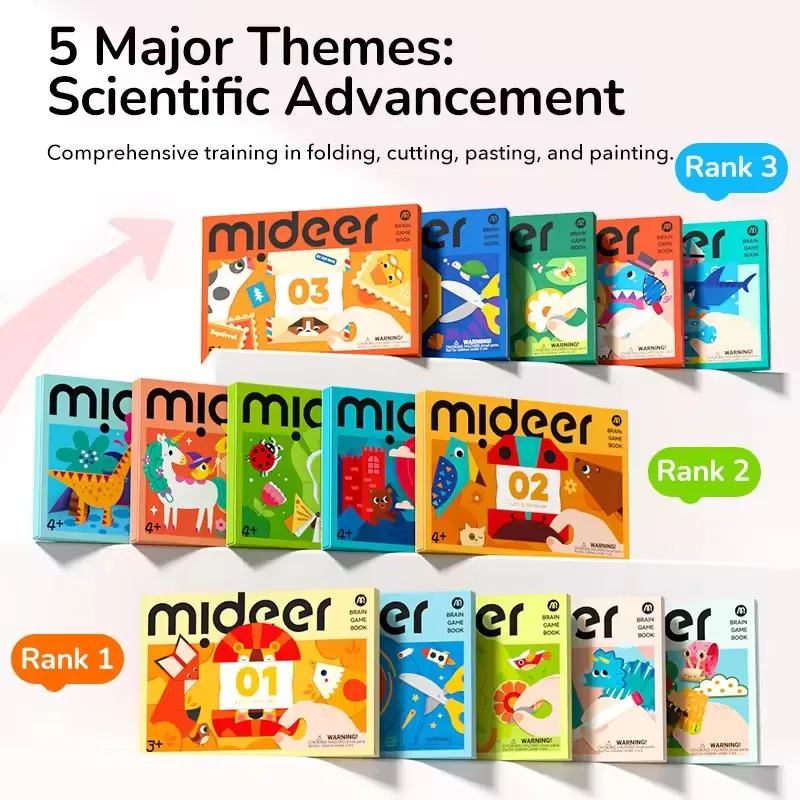 Mideer Level Up Brain Game Book Kid Advanced Handcrafted Educational Painting Origami Stickers Creative Cut Book Sets 3Y+