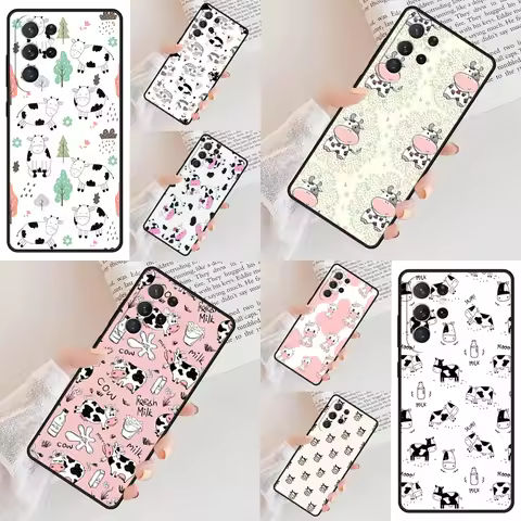 Animal Cute Cartoon Cow Phone Case For Samsung Galaxy S24 S23 S22 S21 Ultra S10 Note 10 Pro S20 Plus FE S9 S8 Cover