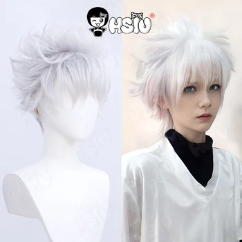 Killua Zoldyck Peluca de Cosplay de Anime hunter× Hunter, HSIU, 25cm, pelo corto blanco plateado, peluca sintética resistente al calor