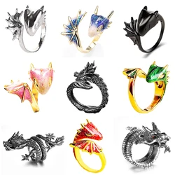 Oly2u Gothic Enamel Dragon Adjustable Joint Ring For Women Punk Pterosaur Animal Male Open Ring Jewelry Boyfriend Gifts