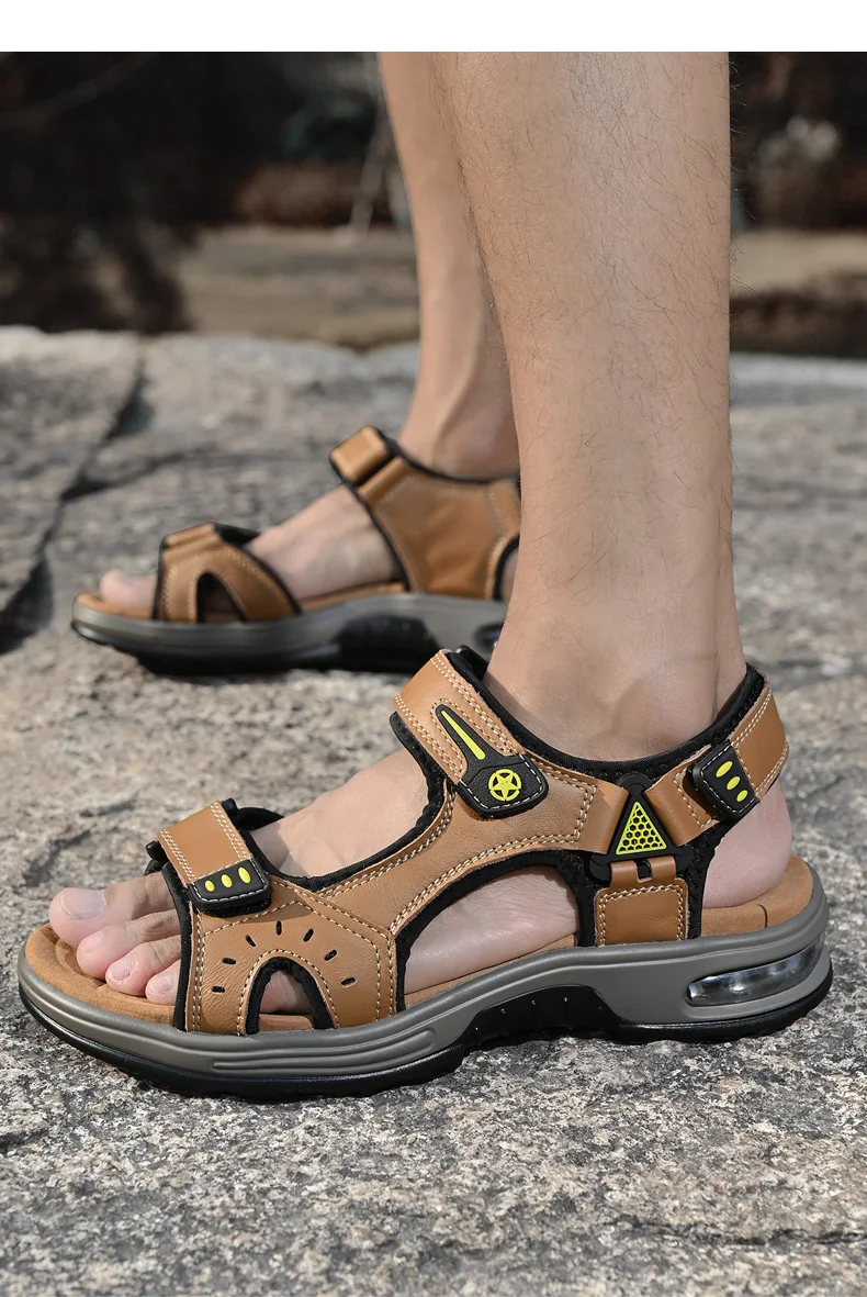 Neue Sommer Echtes Leder Männer Sandalen Mode-Design Atmungsaktive Casual Schuhe Männer Weichen Boden Outdoor Strand Sandalen Große Größe 46 – Detail 15