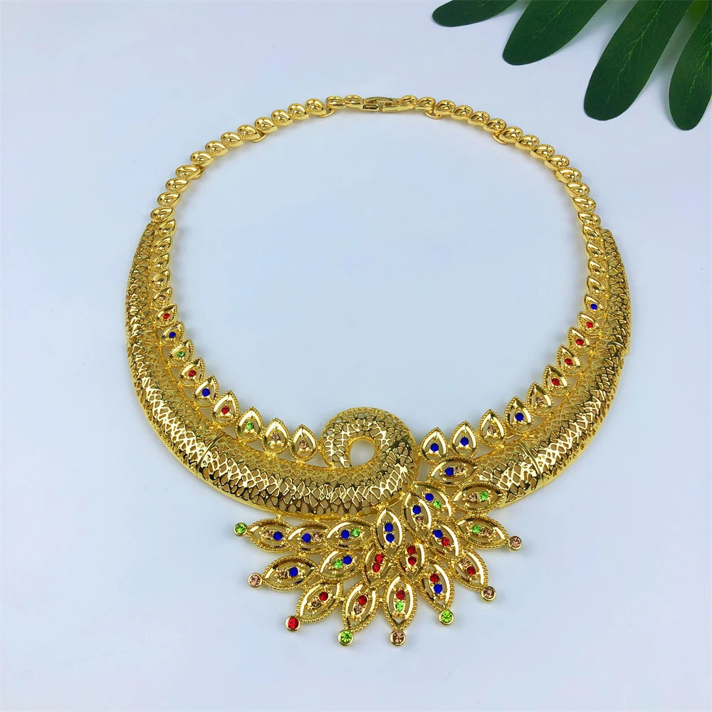 ESALE Women Jewelry Set Classic Design 18k Gold Plated Necklace Earrings Bangle And Ring 4PCS Set Jewelry Wedding Party Gift