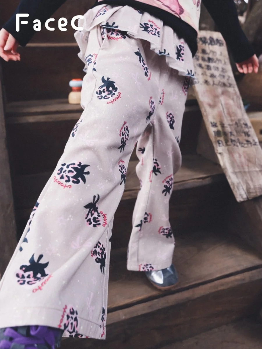 Outdoor Children's Clothing Girls' Camping Style Loose Flared Pants Spring Autumn Seasonal New Style Elastic Waist Long Pants