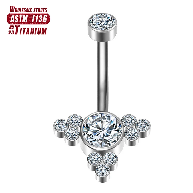 G23 Titanium Navel Piercing Zircon Diaphragm Clicker Hinge Segment Charming Belly Button Ring Body Jewelry Woman Accessories