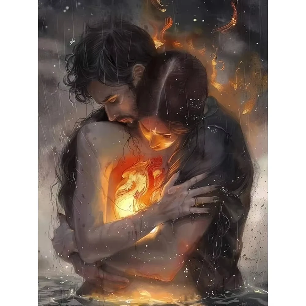 

Couple Embracing with Glowing Heart Jigsaw Puzzle Romantic Fantasy Decor Family Jigsaw Puzzle Educational Brain Game