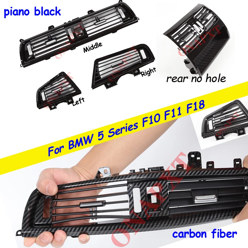 LHD Carbon fiber Piano Black Central Left For BMW 5 Series F10 F11 F18 No Chrome Air Conditioning Grille AC Vent Outlet Panel
