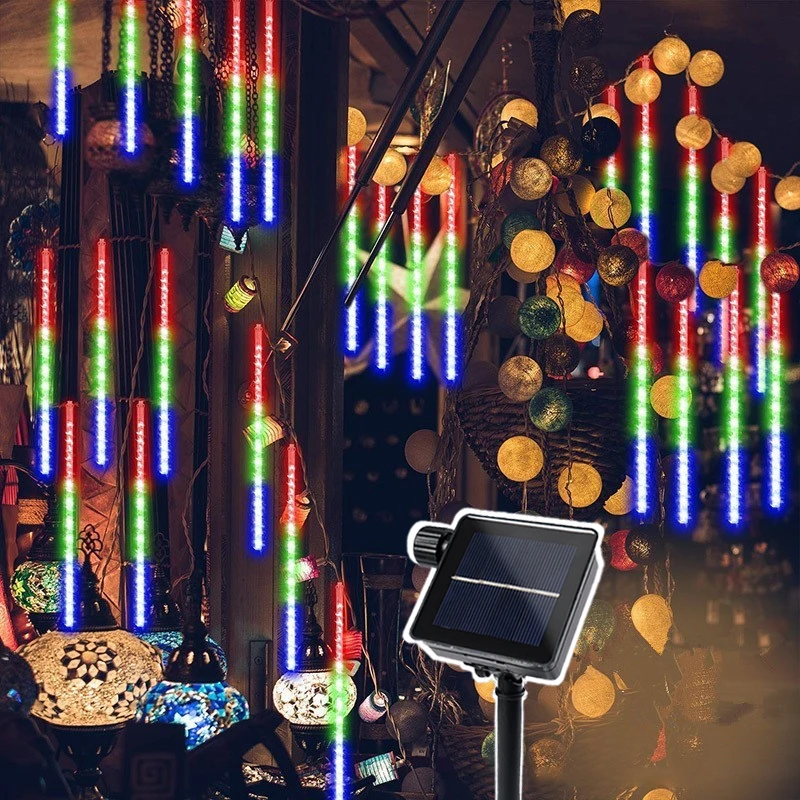 Solar LED Meteor Shower Fairy Light 30/50cm Outdoor Street Garland Christmas Decoration Holiday String Lamp 8 Tubes Garden Decor