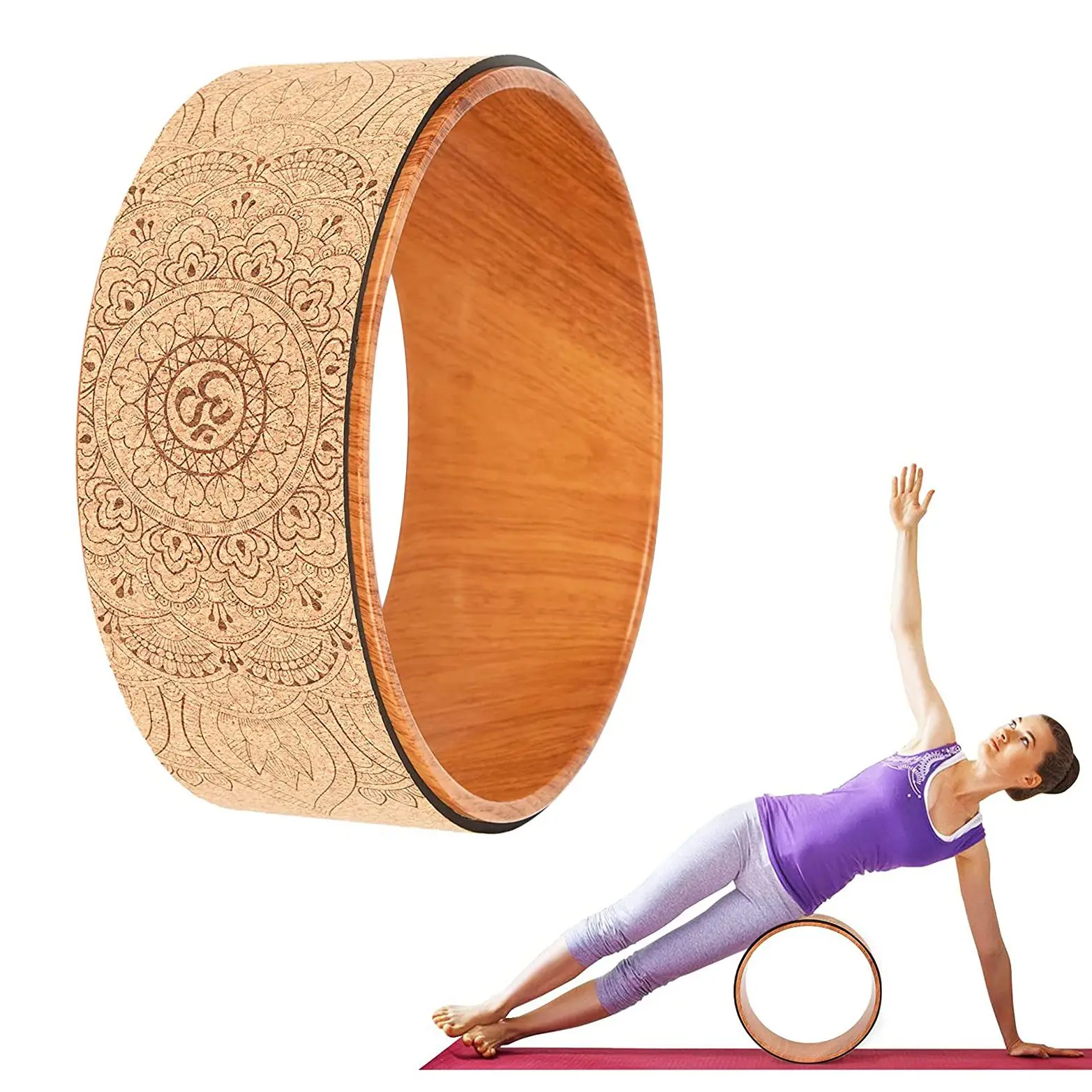 Yoga Wheel Back Wheel Yoga Roller Cork Yoga Wheel for Stretching Flexibility Back Bends Deepen Yoga Pose Backbend