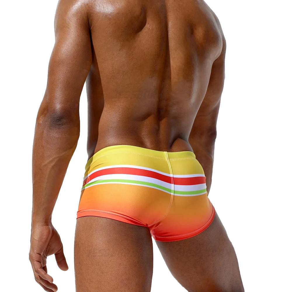 Sexy Rainbow Striped Gradient Mens Swimwear Quick Dry Swimming Trunks Sport Bathing Suit Male Summer Beach Surf Board Shorts