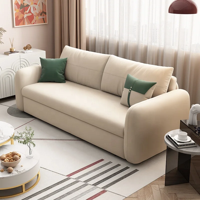 Modern Rental Housing Fabric Sofa Bed Soft Foldable Dual-Purpose Single and Double Person with Storage Box for Living Room