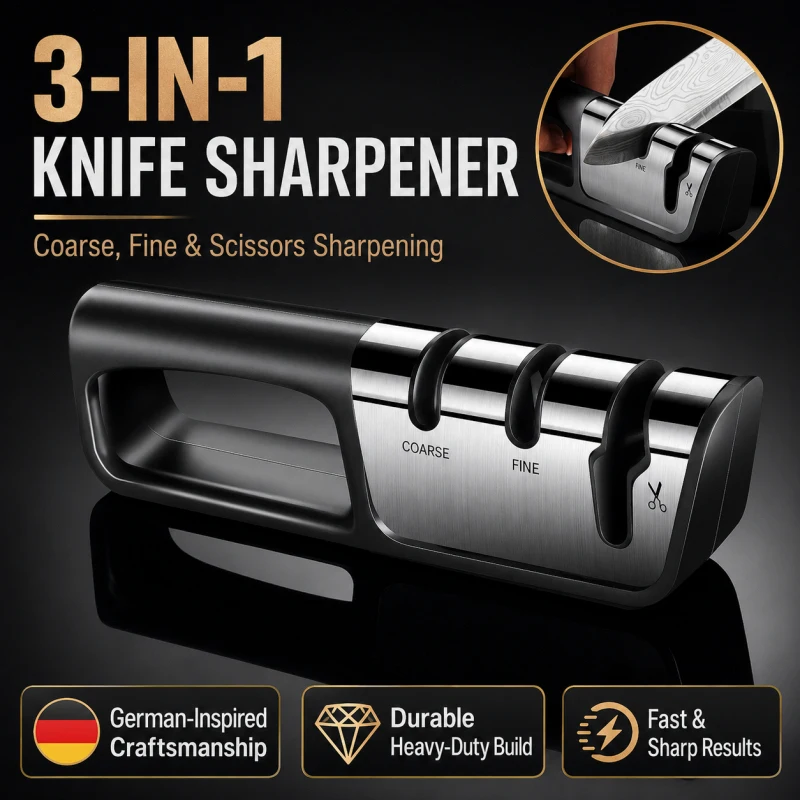 Multifunctional 3-in-1 Knife Sharpener, Manual Knife and Scissor Tungsten Steel Sharpening Tool, Multi-purpose Quick Sharpening