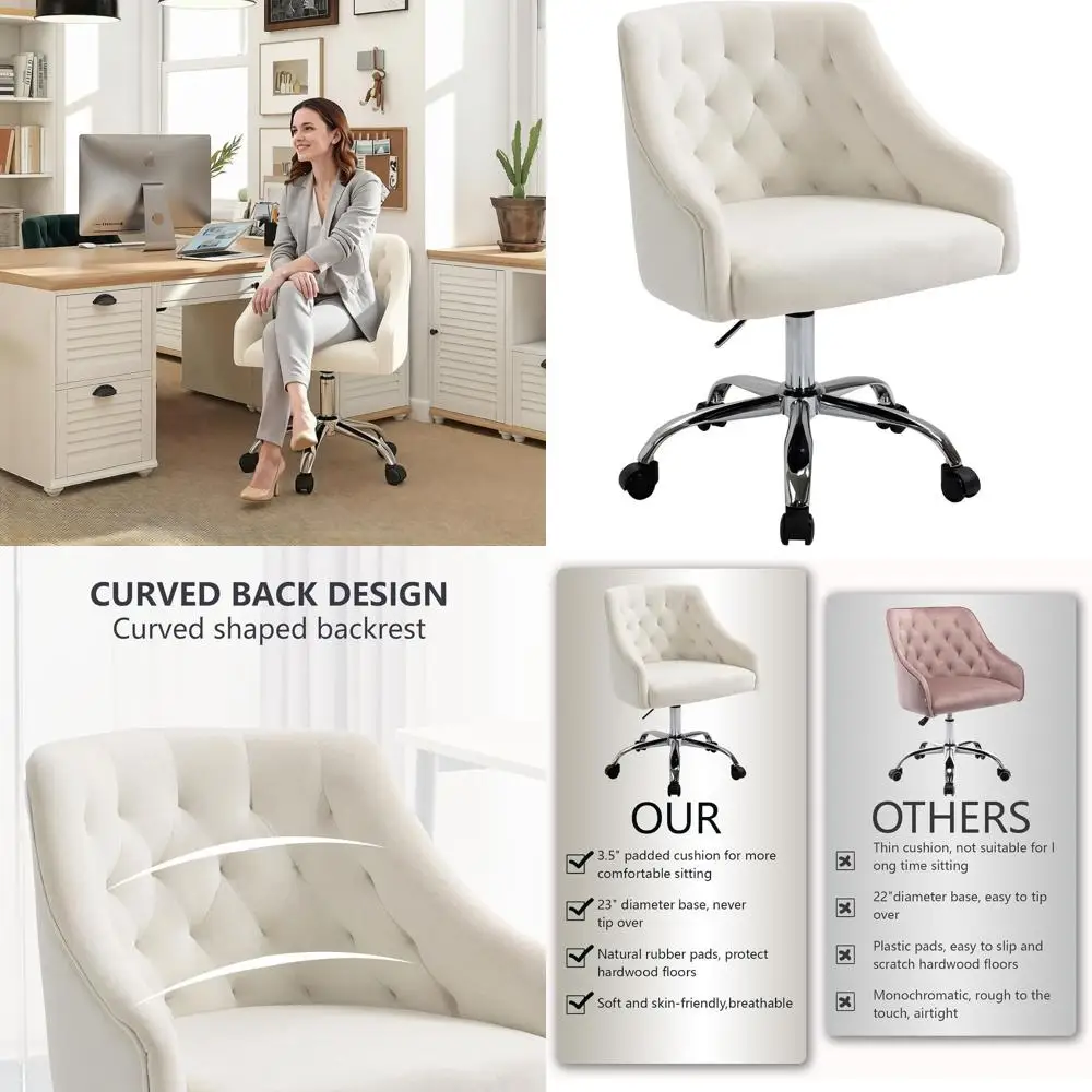 

Роскошное белое вращающееся кресло для туалетного столика с поворотом на 360 градусов ° Регулировка по высоте и поворота для стильных офисных пространств