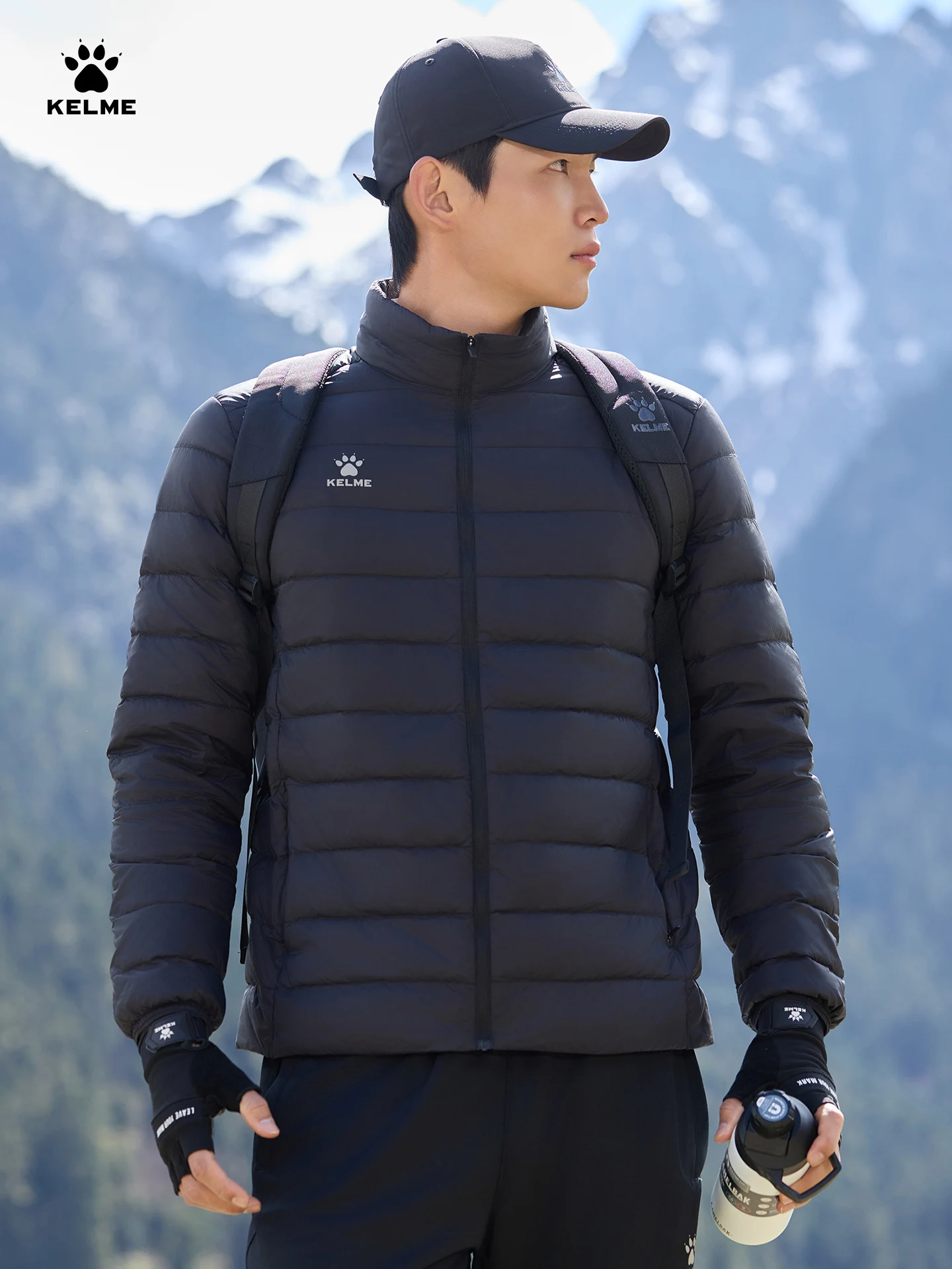 Kelme Men's Down Jacket Winter Outdoor Stand Collar Warm Cotton Coat White Duck Down Lightweight Windbreaker Windproof Jacket