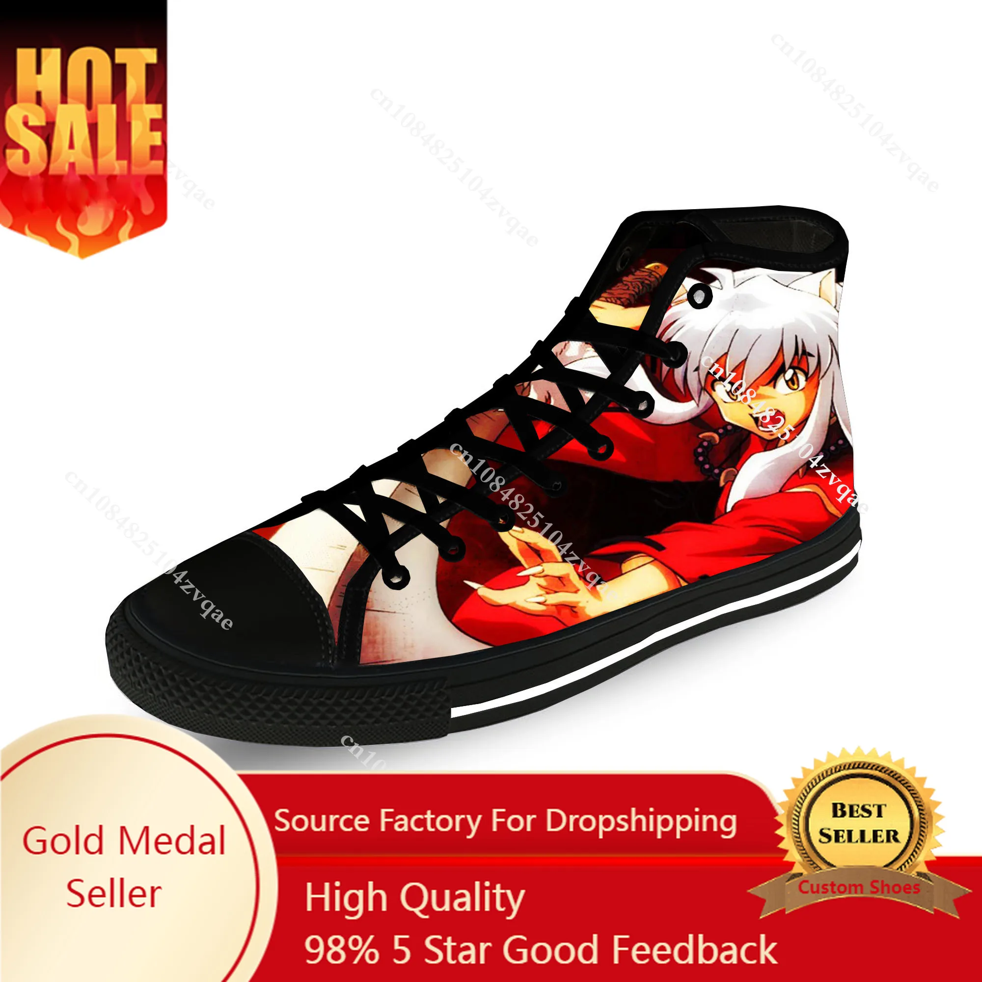 Japanese Anime Manga Inuyasha Funny Fashion Casual Cloth Shoes High Top Lightweight Breathable 3D Printed Men Women Sneakers