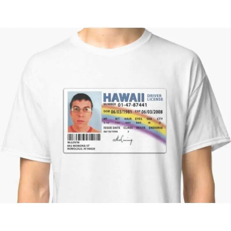 Футболка McLovin Id 2000-х годов, культовый комедийный фильм, 100, хлопок