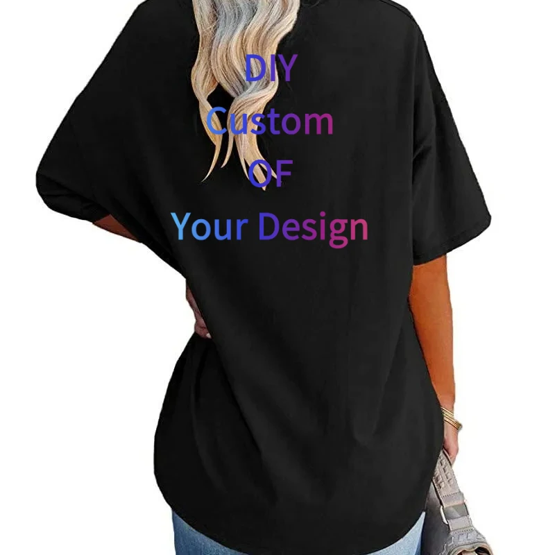 Customized Printed Photo or Logo Loose Women's Cotton V-neck Sweater Waist-cinched Spring Summer New Slim Cross-bonded Svelte Fe