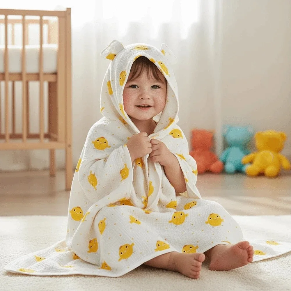 

Nightrobe Cute Baby Hooded Cape Towels Cartoon Printed Soft Gauze Blanket Wrap Rabbit Bear Kids Bathrobe Beach