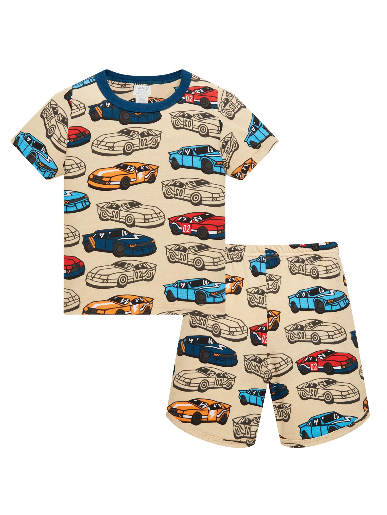Car Print Kids  Pajamas 2-Piece Set Boys Short Sleeve Loungewear 100% Cotton Playwear  for Age 1-8 Years Comfortable Sleepwear