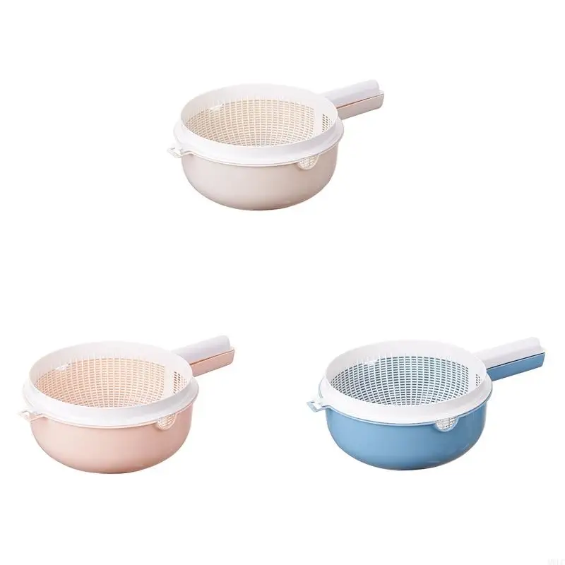 

MOLC Double Layer Rice Wash Basket 2 in 1 Kitchen Strainer Bowl Plastic Drain Basket Fruit Vegetable Colander with Handle