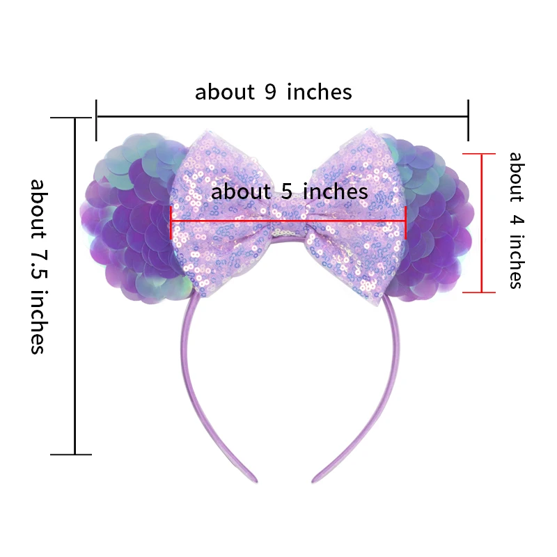 Повязка на голову женская с большими блестками и двусторонними ушками мыши