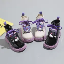 Girly Heart Kawaii Kuromi Anime Ankle Boots Cute Cartoon Childre British Leather Casual Thick Shoes Lovely Gifts for Kids