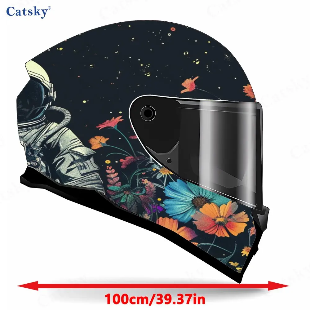 Flower Sea Full Moon Astronaut Pattern Helmet stickers , PVC Material Multifunctional Helmet Stickers, Scratch-Resistant & Fade-