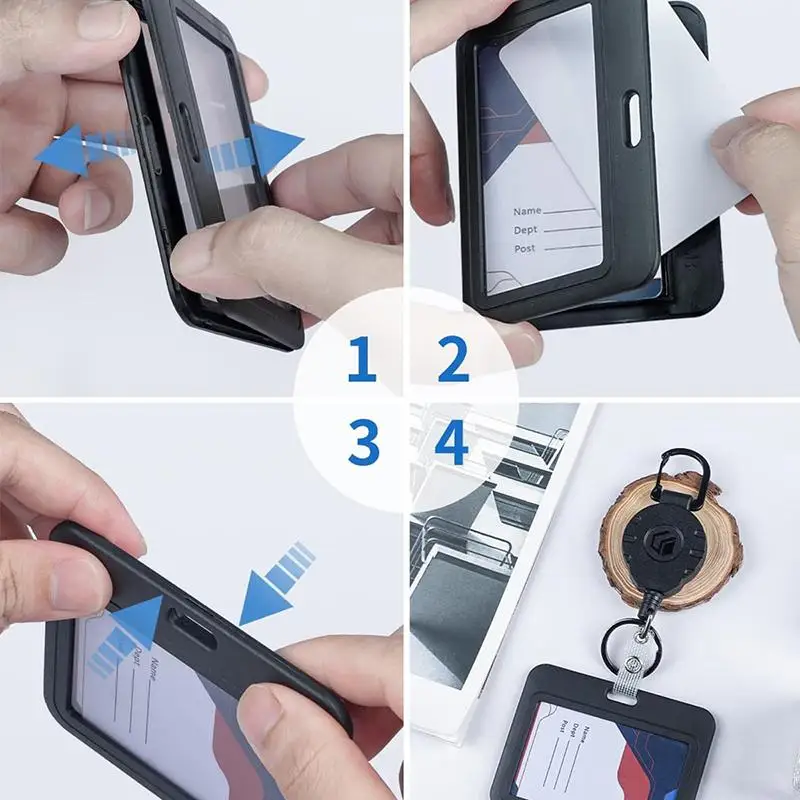 【HM】Plastic Badge Employee Badge Holder Double Sided Transparent Retractable Card Holder Office Staff Badge Holder