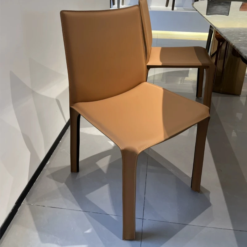 

Italian minimalist saddle leather dining chair light luxury modern minimalist restaurant stool designer dining table chair
