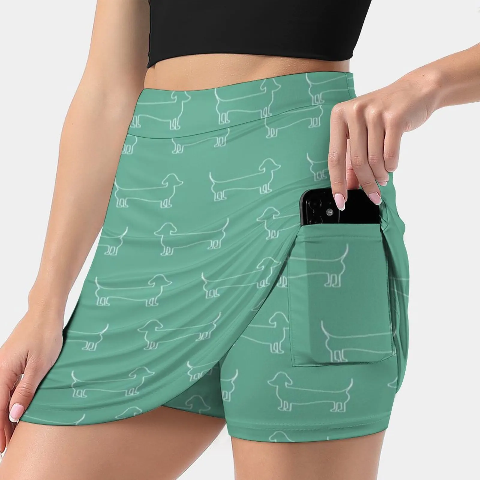 

Dachshund Silhouette In Aqua Women's skirt Mini Skirts A Line Skirt With Hide Pocket Dachshund Dog Animal Pet Sausage Wiener