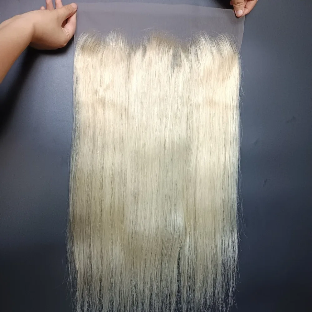 613 ブロンド 13 × 6 レース前頭肌のような目に見えない透明レースストレート 12A ブラジルバージン人毛前頭フルエンド