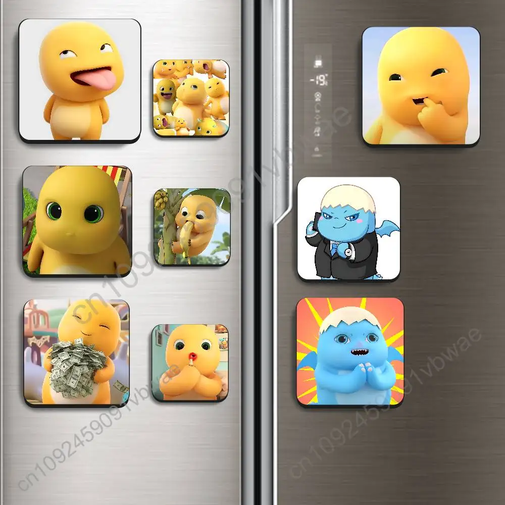

chubby adorable dinosaur Nailoong Black Square Plastic Fridge Magnet, for Magnetic, No Trace Left, Durable, Smooth and Textured